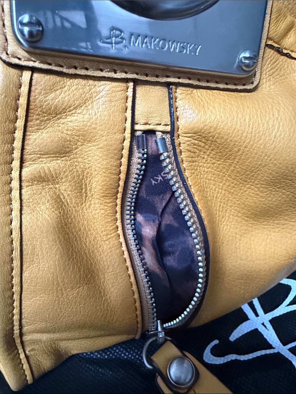 B. Makowsky Mustard Yellow Leather Satchel Shoulder Bag - Picture 5 of 12
